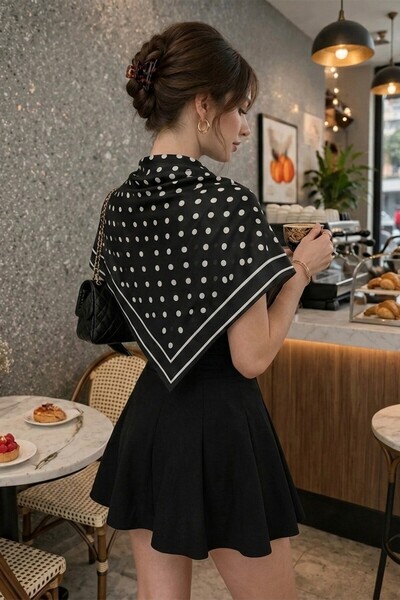 BAHELS Black Polka Dot Model Scarf Bandana Shawl 70X70 cm