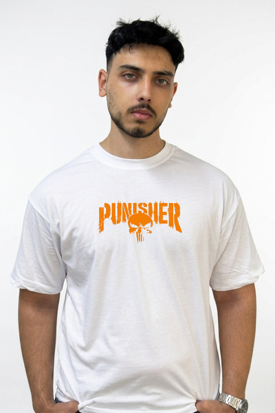 Anetos Punisher_1 Σχέδιο με στάμπα, υπερμεγέθη λευκό μπλουζάκι