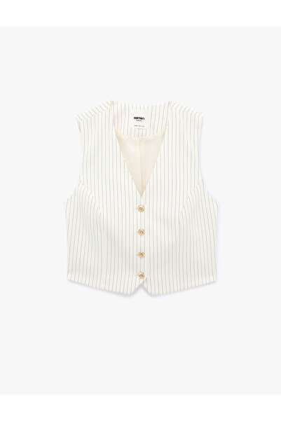 Koton Buttoned V-Neck Striped Blazer Vest