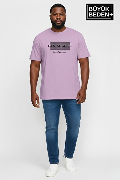 Superlife Men's Large Size Los Angeles Printed 3Xl-6Xl Crew Neck T-Shirt Spr2...