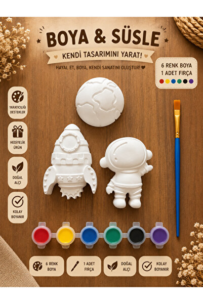 Mona Candle Mona Kids Boya & Süsle Uzay Temalı Alçı Boyama Seti | 3 Figür, 6 ...