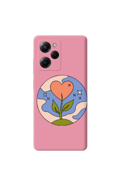 Other Xiaomi Poco X5 Pro Hearted Flower Pink Colored Silicone TPU Θήκη
