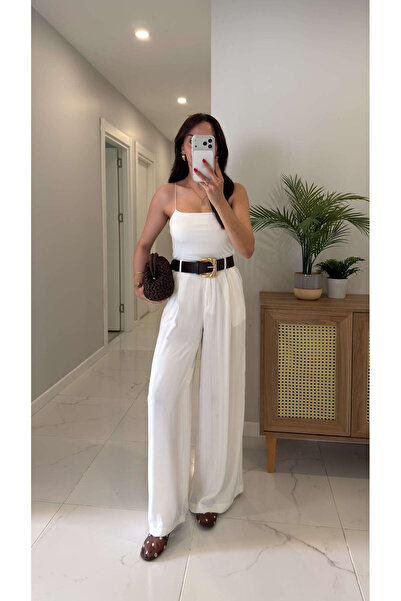BİRCANÇİL Tolles Ecru Belted Trousers