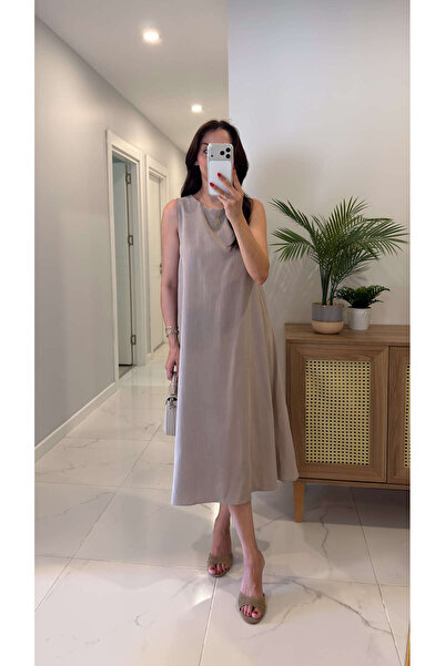 BİRCANÇİL Frady Beige Sleeveless Dress