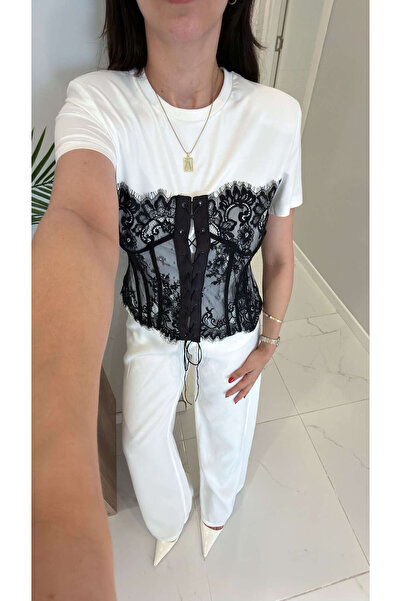 BİRCANÇİL Deppox Ecru Corset Detailed Blouse