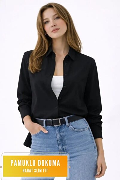 VELİZADE Women's Long Sleeve Woven Cotton Fabric Slim Fit Shirt Buttoned Clas...
