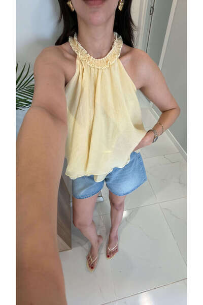 BİRCANÇİL Balle Yellow Ruffled Blouse