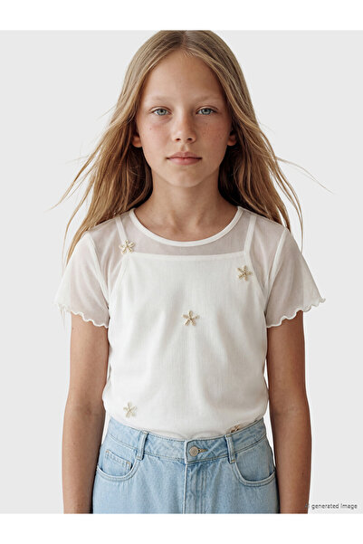 LC Waikiki Crew Neck Embroidered Girl's T-Shirt
