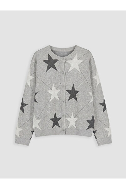 LC Waikiki Star Patterned Crew Neck Girls' Cardigan