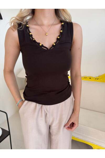 Bade Butik Coffee Gold Accessory Lycra Blouse