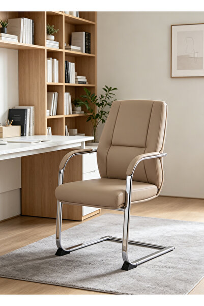 GoldenLike Mid‑Back PU Leather Office Chair, Ergonomic Cantilever Desk Chair ...