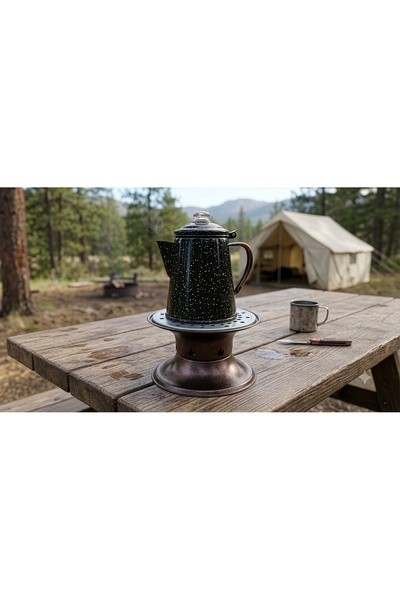 Karahisarlı Metal Otantik Jel Yakıtlı Osmanlı Kahve ve Çay Ocağı – Taşınabilir Kamp ve Ev Tipi Bakır Renk Ocak