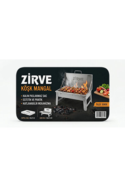 Zirve Köşk Mangal Katlanabilir Portatif Kamp ve Piknik Mangalı Izgarası 30x50 cm