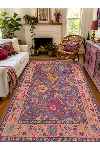 Homeilla Vintage Renkli Çiçek Dekoratif Halı