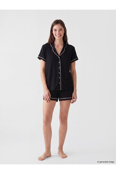 LC Waikiki Vizyon New Season Shirt Collar Women's Shorts Pajama Set