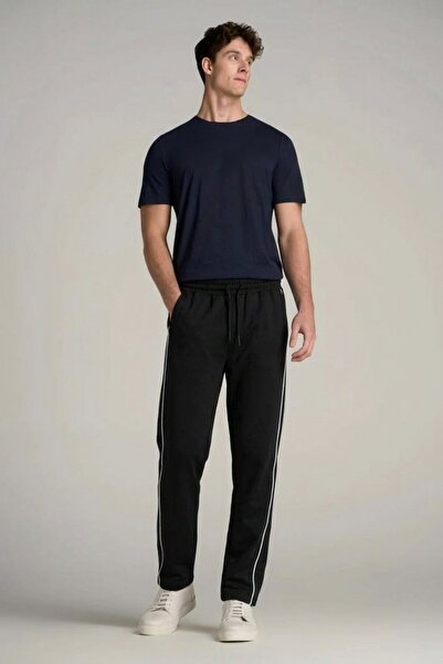 comstar Men's Striped Wide-Leg Black Sweatpants