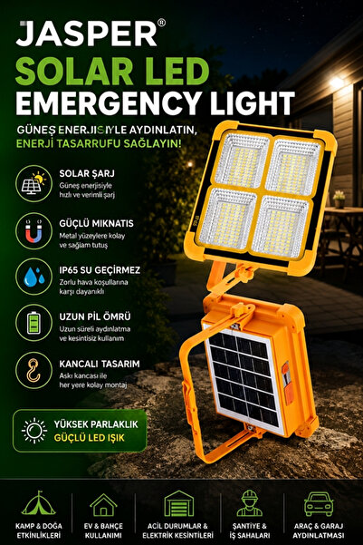 JASPER -017 200w Üç Renk Taşınabilir Şarjlı Solar Projektör Güneş Enerjili