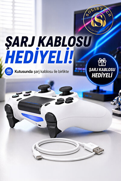 Solistech P S 4 Uyumlu Joystick Tablet Telefon Tv Uyumlu Titreşimli Şarjlı Kablosuz Oyun Kolu