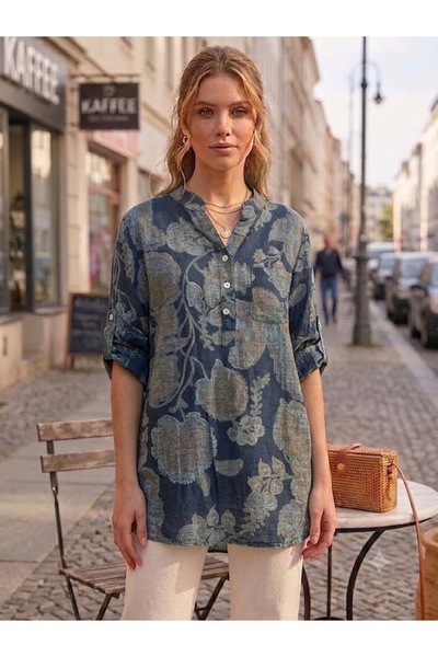 AYASOFYA OTANTIK Women's Italian Three-Button Placketed Collar Sprout Pattern...