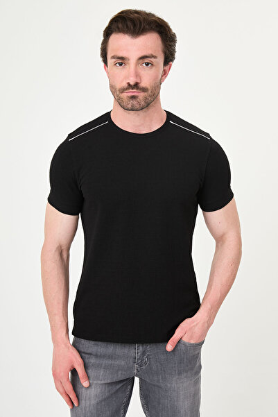 Mcr Plain Slim Fit Crew Neck Short Sleeve Men's T-Shirt Black - 36890.26Y
