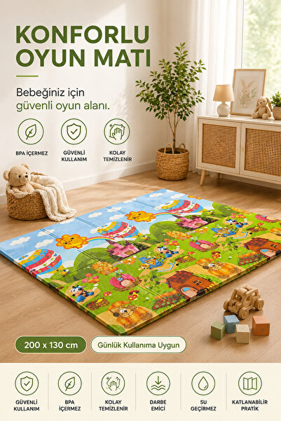 Babylike Katlanabilir Bebek Oyun Matı 200x130 cm – Kalın, Yumuşak, Darbe Emic...