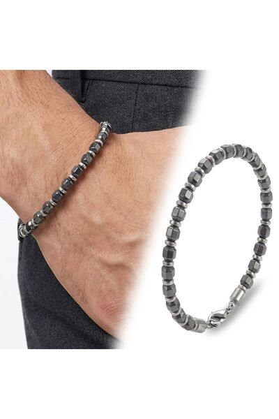 OGHAMAY Esmas Cut Hematite Adjustable Steel Chain Bracelet 18392B10D5