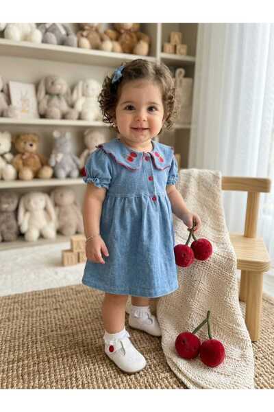 DİVA BB Kız bebek kirazlı kot elbise