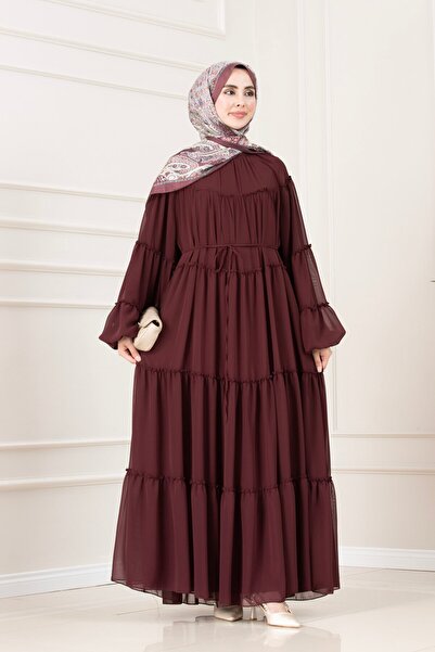 Sevitli Magnolia Chiffon Dress with Robal-Bordo