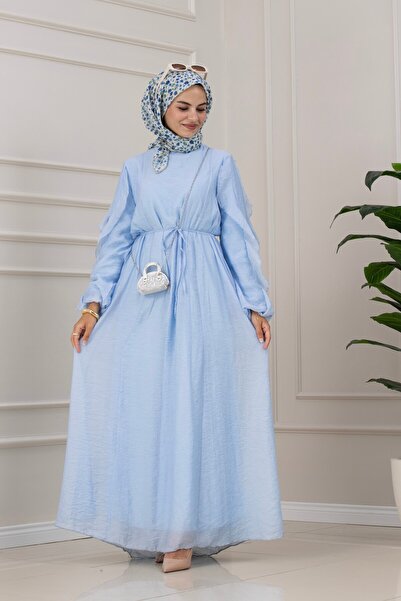 Sevitli Simay Dress with Ruffle Detail on the Sleeves - Baby Blue