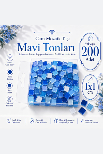Vox Art Cam Mozaik Taşı 1*1cm 200 Adet Karışık Renkler (Mavi)