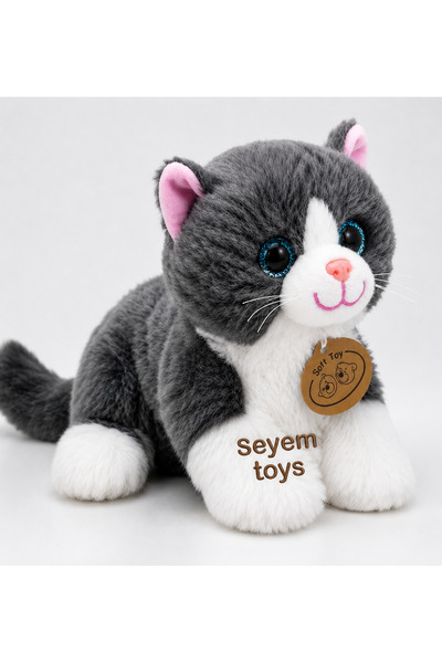 Seyem Sevimli Gri Peluş Kedi Oyuncağı – Büyük Parlak Gözlü Yumuşak Peluş Kedi...