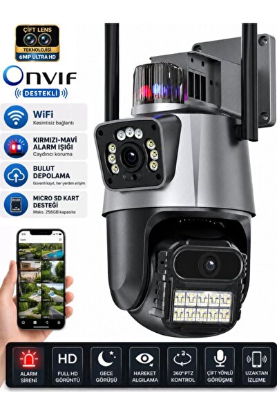 SONREİR SV-318 Dual Lens 6MP WiFi Güvenlik Kamerası Gece Görüşlü Hareketli Se...