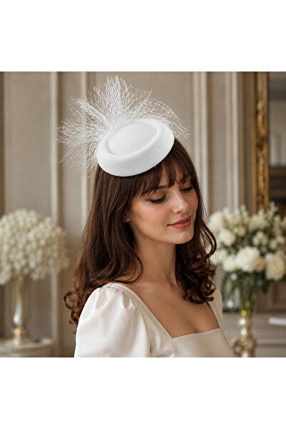 bba new trend Gelin Şapkası Vualet Nikah Şapkası Beyaz Fascinator Tüllü Kadın...