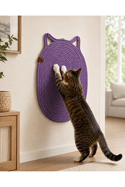 Naspar Purple Color 100% Organic Jute Rope Stitched Cat Scratching Mat Natura...