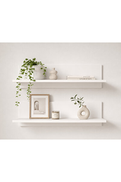 GaniHome Gani Home Vira 2'li Beyaz Duvar Rafı Seti Dekoratif Kitaplık ve Uçan...