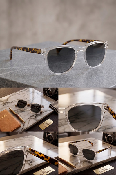 BluePepper Transparent Frame Leopard Handle Modern Unisex Sunglasses Stylish ...