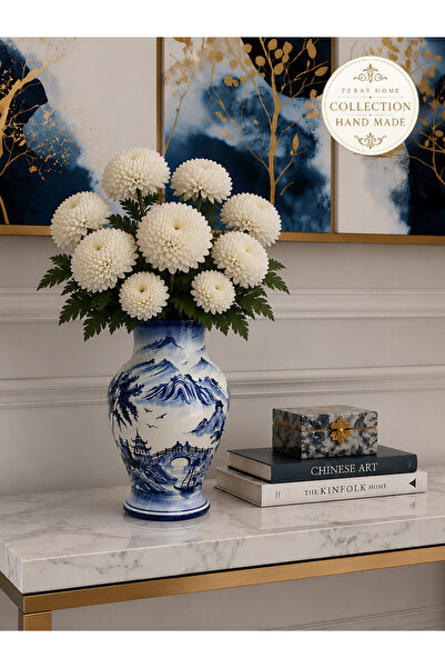 ferayhome Collection Series Handmade Blue and White Ceramic Vase Featuring a ...