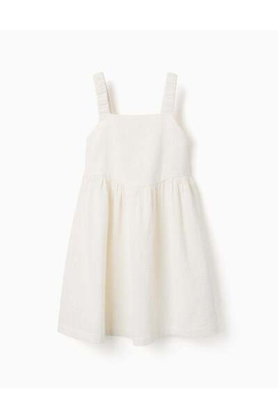 Ziddy Sleeveless cotton dress with elastic straps for girls, white