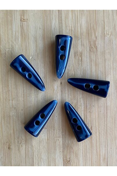 Lorin hobi Horn with Veins Ivory Shiny Shepherd Button 4.5 cm 5 Pieces Dark Blue