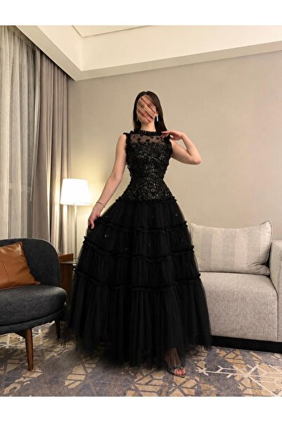 shahad fashion Dramatic Black Tulle Evening Style Dress, a Classic Elegance w...