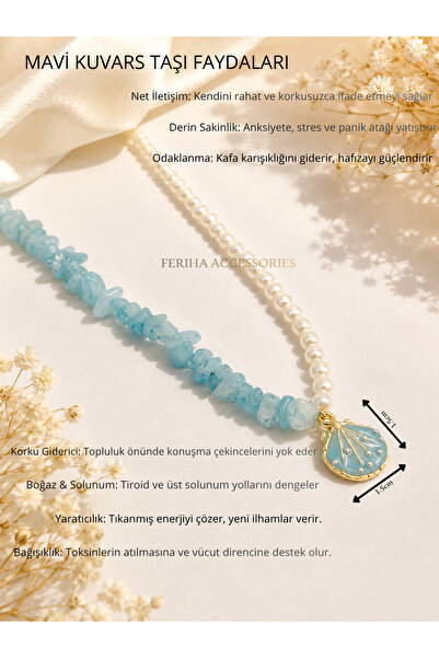 FERİHA DESING Doğal Taş Kuvars ve Cam İnci Deniz Kabuğu Kolye