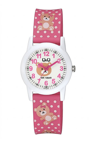 Q&Q Unisex Pembe Ayıcık Desenli 10 Atm Su Geçirmez Silikon Kordonlu Çocuk Kol...