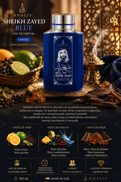 KHALIS Parfum Arabesc Unisex Sheikh Zayed Blue de 100 ml – Proaspăt Oriental ...