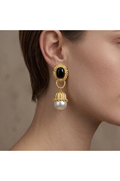 h&b design jewel Steel Pearl Detailed Enamel Earrings