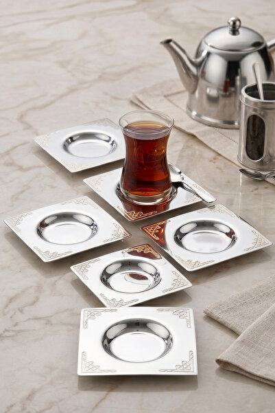 ÖzSa Home 6-Piece Hürrem Tea Plate Set - 18/10 Stainless Steel for 6 People