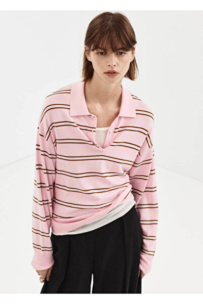MANGO Woman Çizgili polo yaka kazak