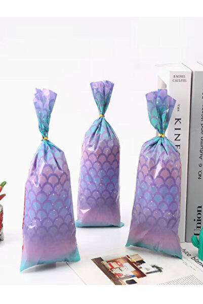 10 ADET DENİZ KIZI KONSEPTLİ ŞEKER POŞET AMBALAJ HEDİYE PAKETİ 27X13 CM
