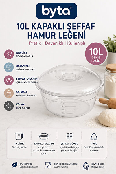 BYTA 10 Liter Dough Basin with Transparent Lid – Multi-Purpose Food Storage a...