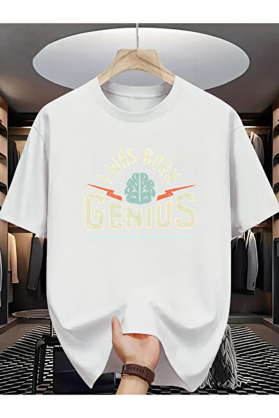 BASEPULSE تي شيرت Born Genius: تي شيرت بأكمام قصيرة وطباعة نمطية إبداعية، يُظ...
