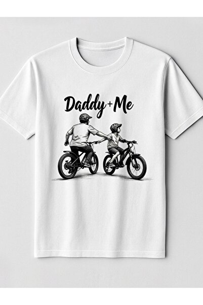 1001 Line تي شيرت رجالي بتصميم Daddy Me Bike Ride ذو ياقة دائرية، تصميم فضفاض...